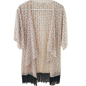 LuLaRoe Womens Monroe Kimono Duster Cover Up Size S Fringe Sheer Boho Concert